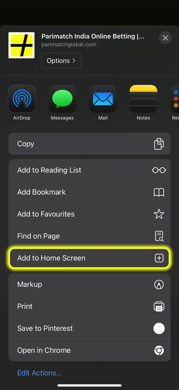 Press Add to Home Screen button on your device.