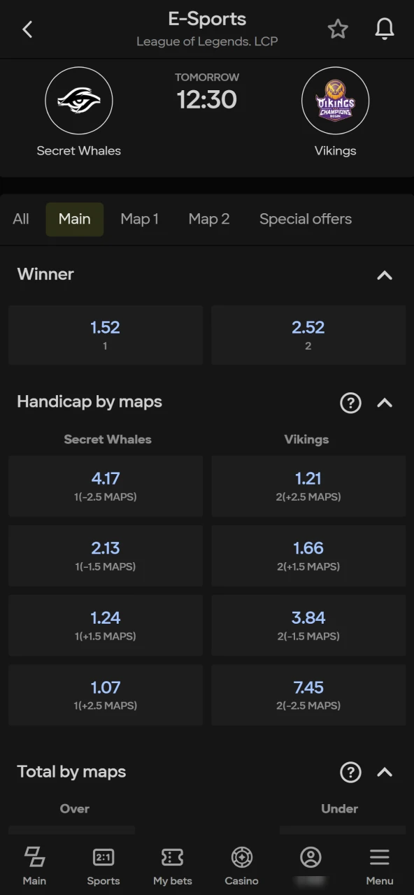 Go to Parimatch home page and click on the esports.