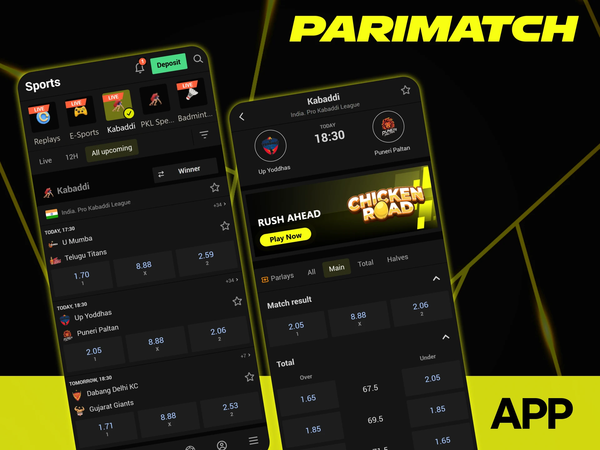 The Parimatch app makes betting on kabaddi easy.
