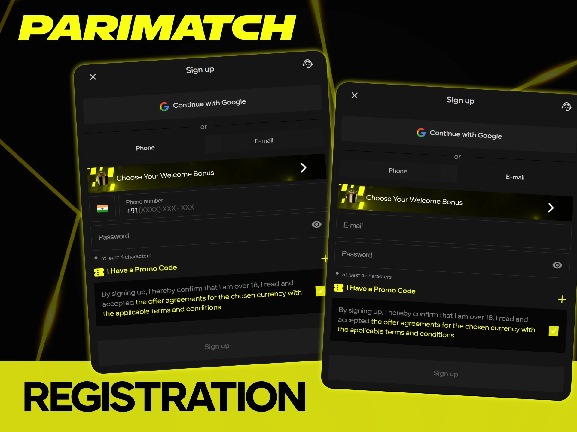 Complete a few steps to create a Parimatch account.