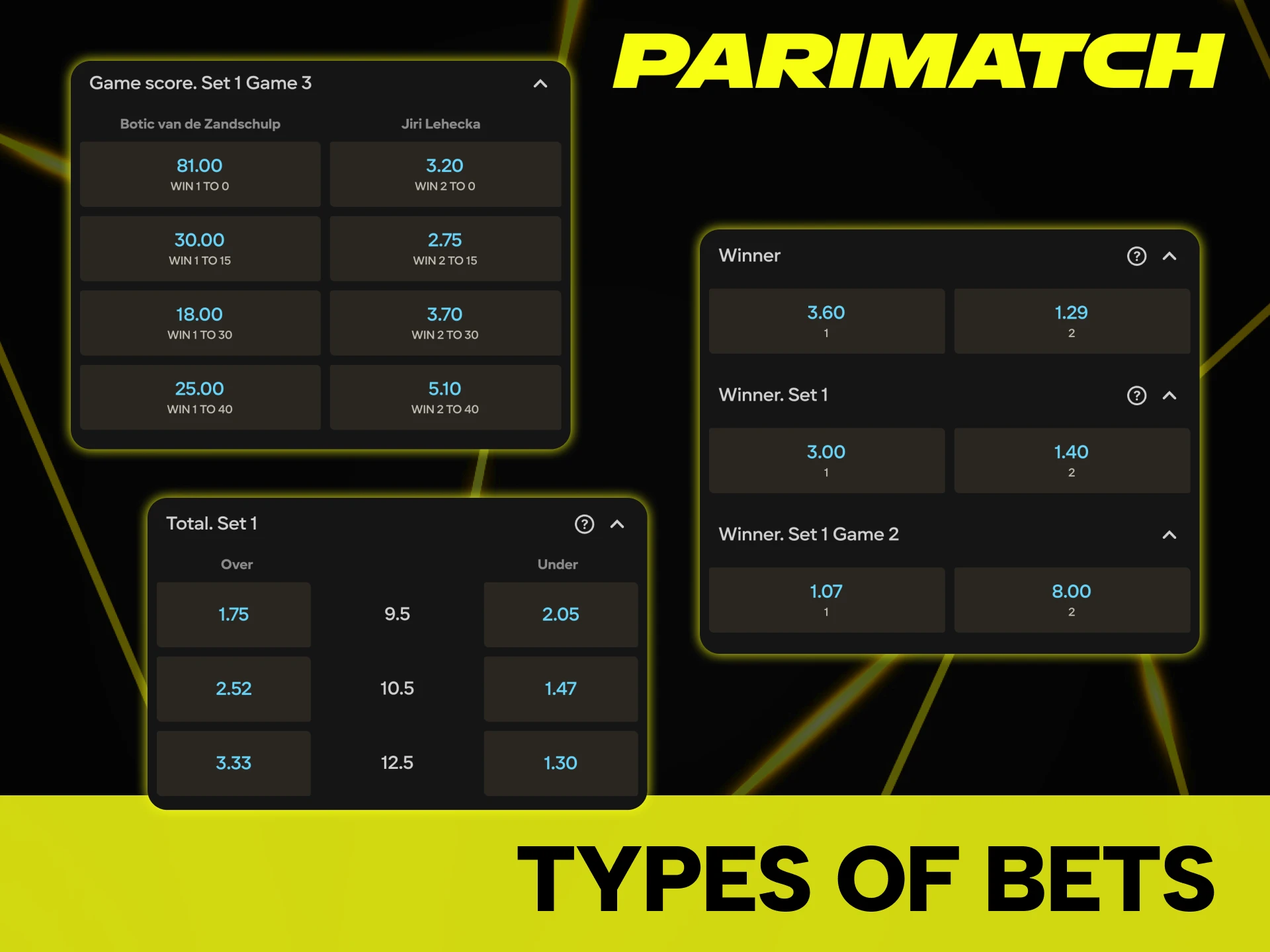 Parimatch offers a wide range of tennis betting options.