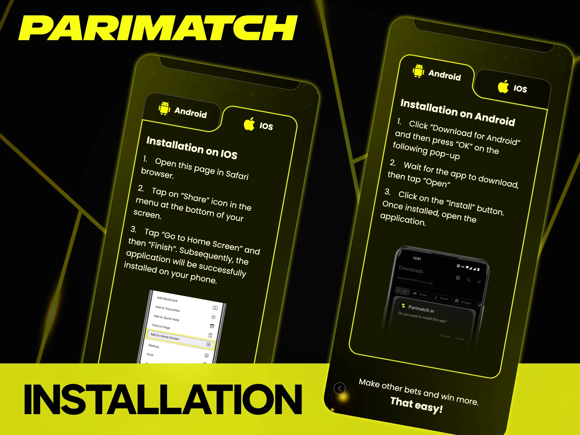 Follow the guide to install Parimatch app on Android device.