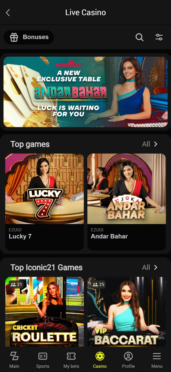Enjoy playing casino games on Parimatch app.