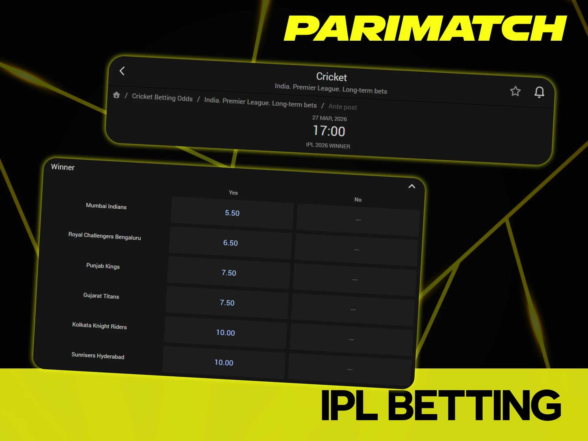 You can find betting on IPL matches at Parimatch.