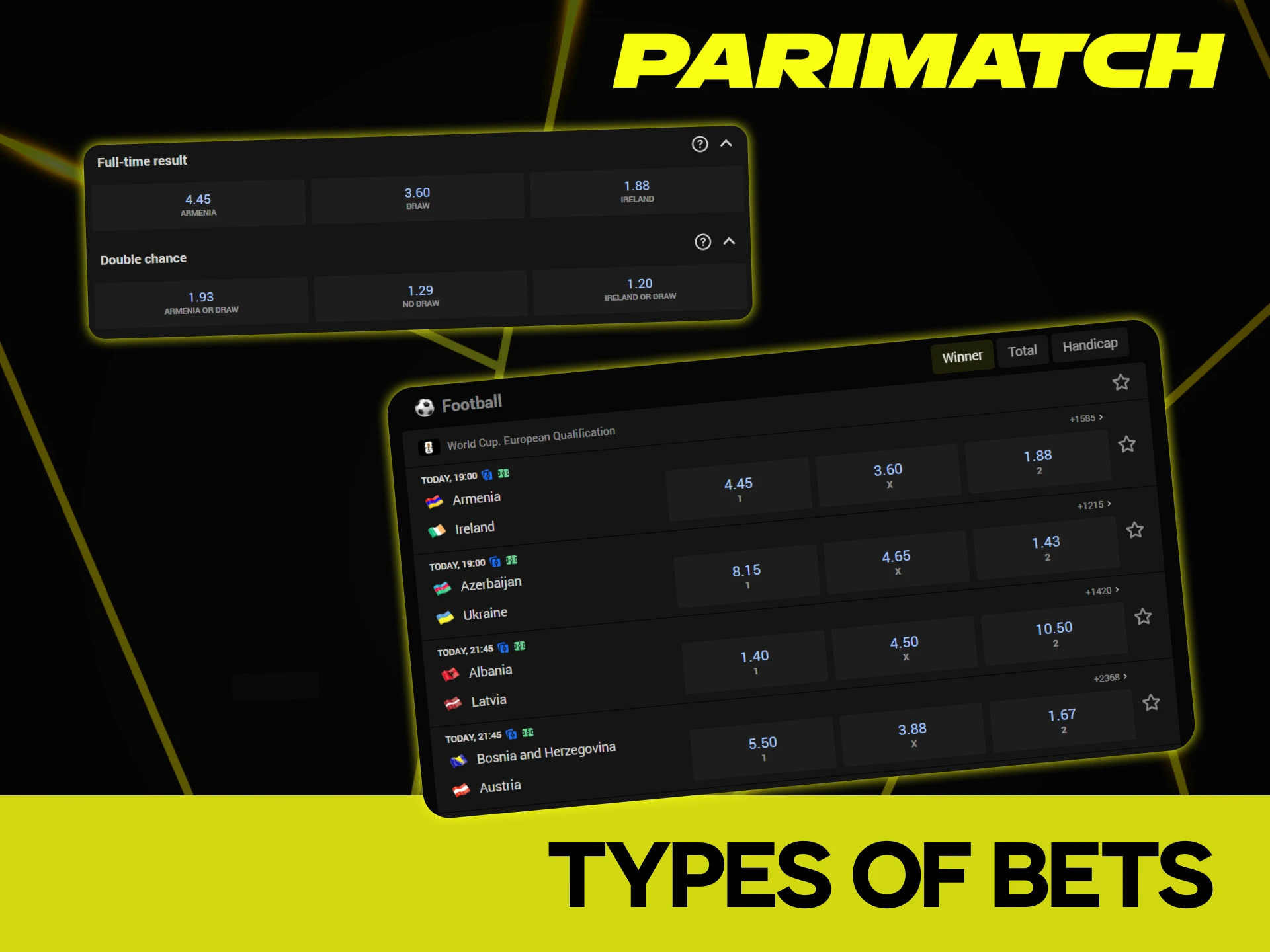 Parimatch platform offers various football betting options.
