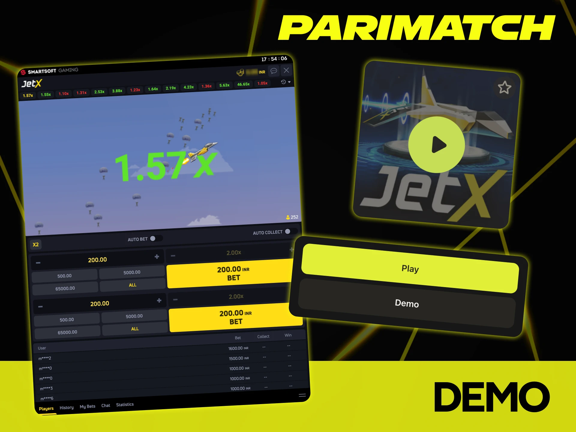 Feel free to try the JetX Parimatch demo mode.
