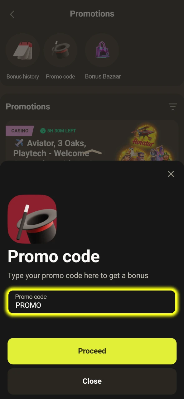 Write down your Parimatch bonus code and complete the process.