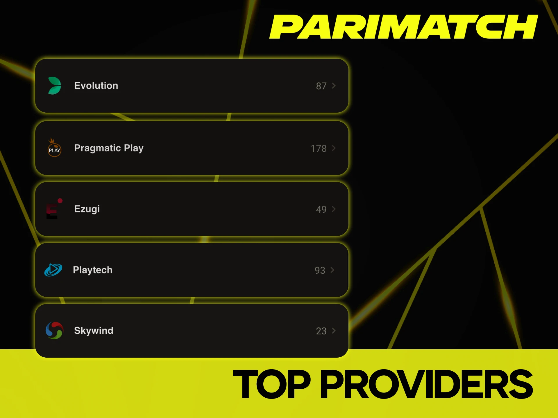 Parimatch cooperates with the most reliable software developers.