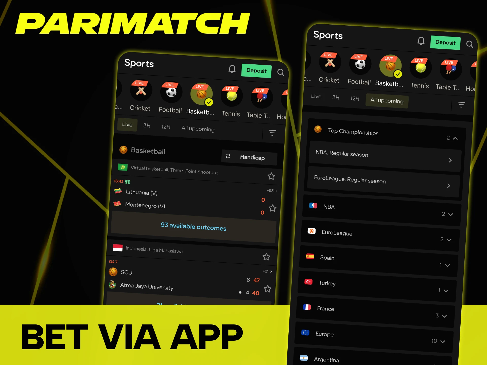 Stay updated with basketball betting features with Parimatch app.