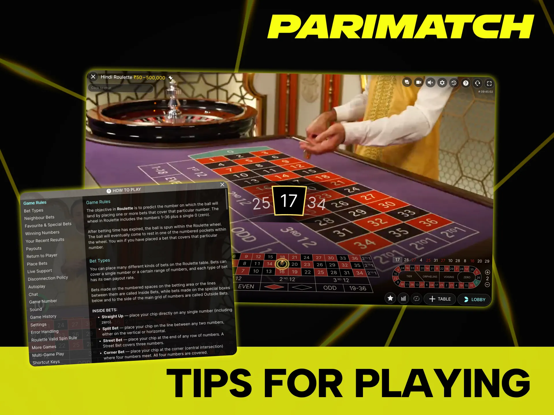 Use Parimatch tips for playing live dealer games.